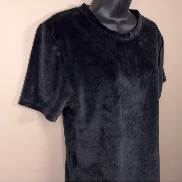 Large Double Zero Black Velour Tee Stretch Short Sleeve Goth Comfortable Casual - Picture 3 of 12